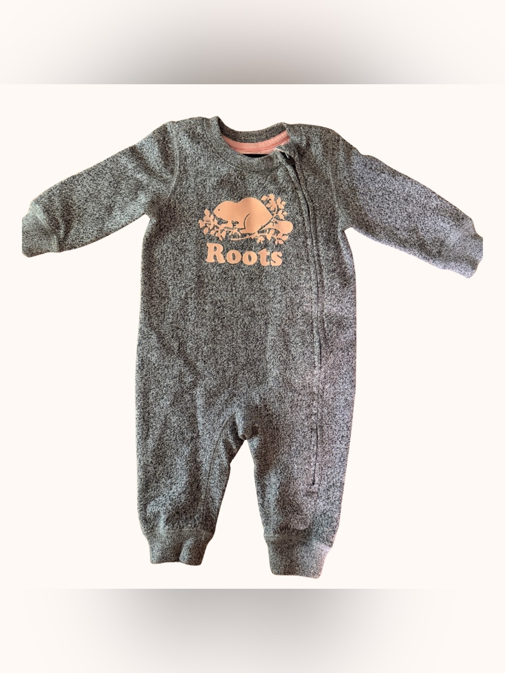 Roots Grey Baby One-Piece Romper with Pink Logo